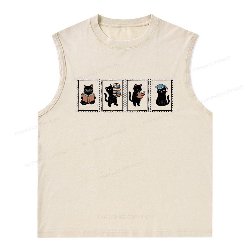 Pagewings Black Cats and Books Unisex Washed Tank Top