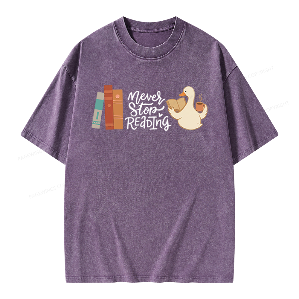 Pagewings Never Stop Reading Unisex Washed T-shirt