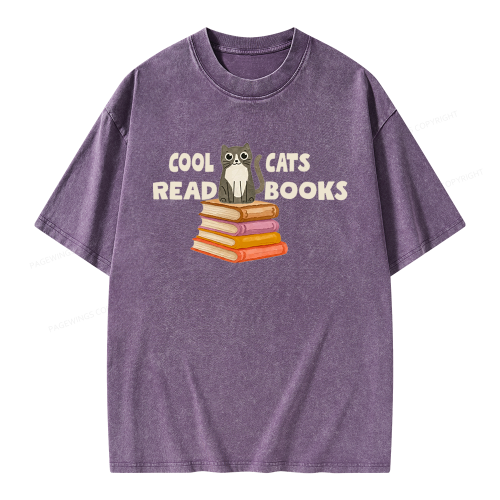 Pagewings Cool Cats Read Books Unisex Washed T-shirt