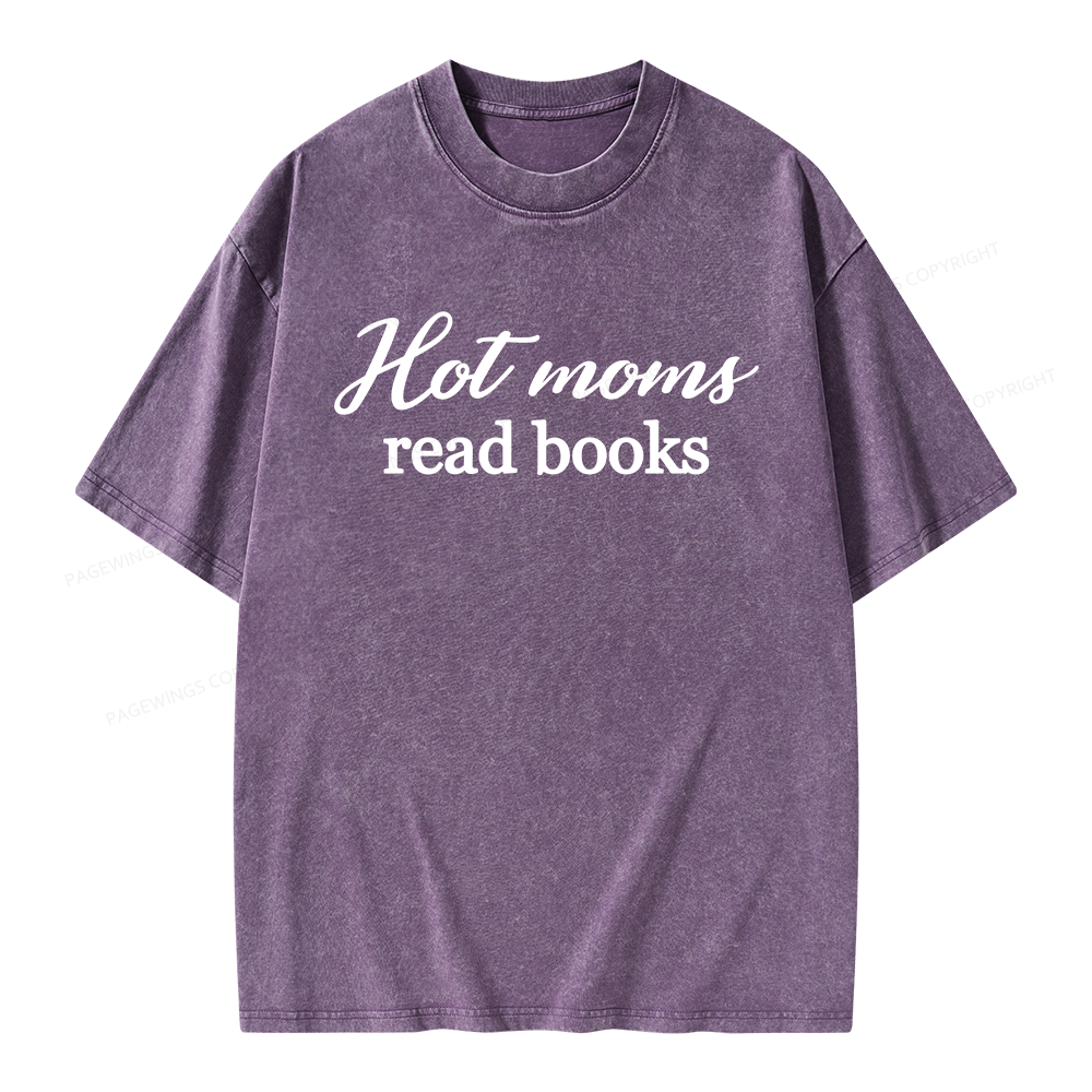 Pagewings Hot Moms Read Books Unisex Washed T-shirt