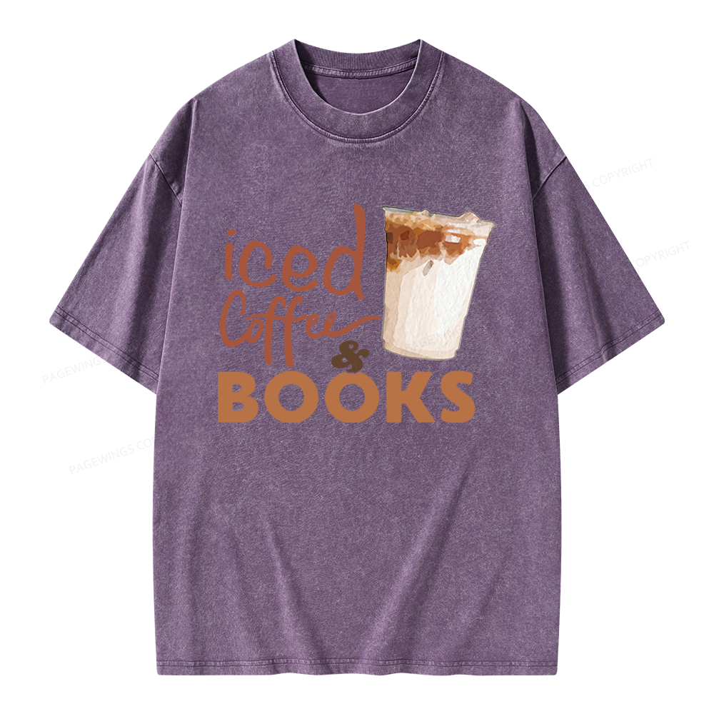 Pagewings Iced Coffee And Books Unisex Washed T-shirt