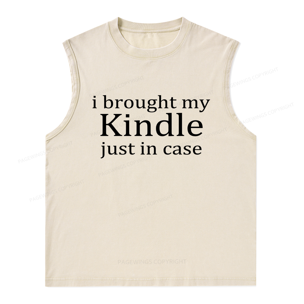 Pagewings I Brought My Kindle Just In Case Unisex Washed Tank Top
