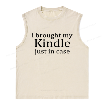 Pagewings I Brought My Kindle Just In Case Unisex Washed Tank Top