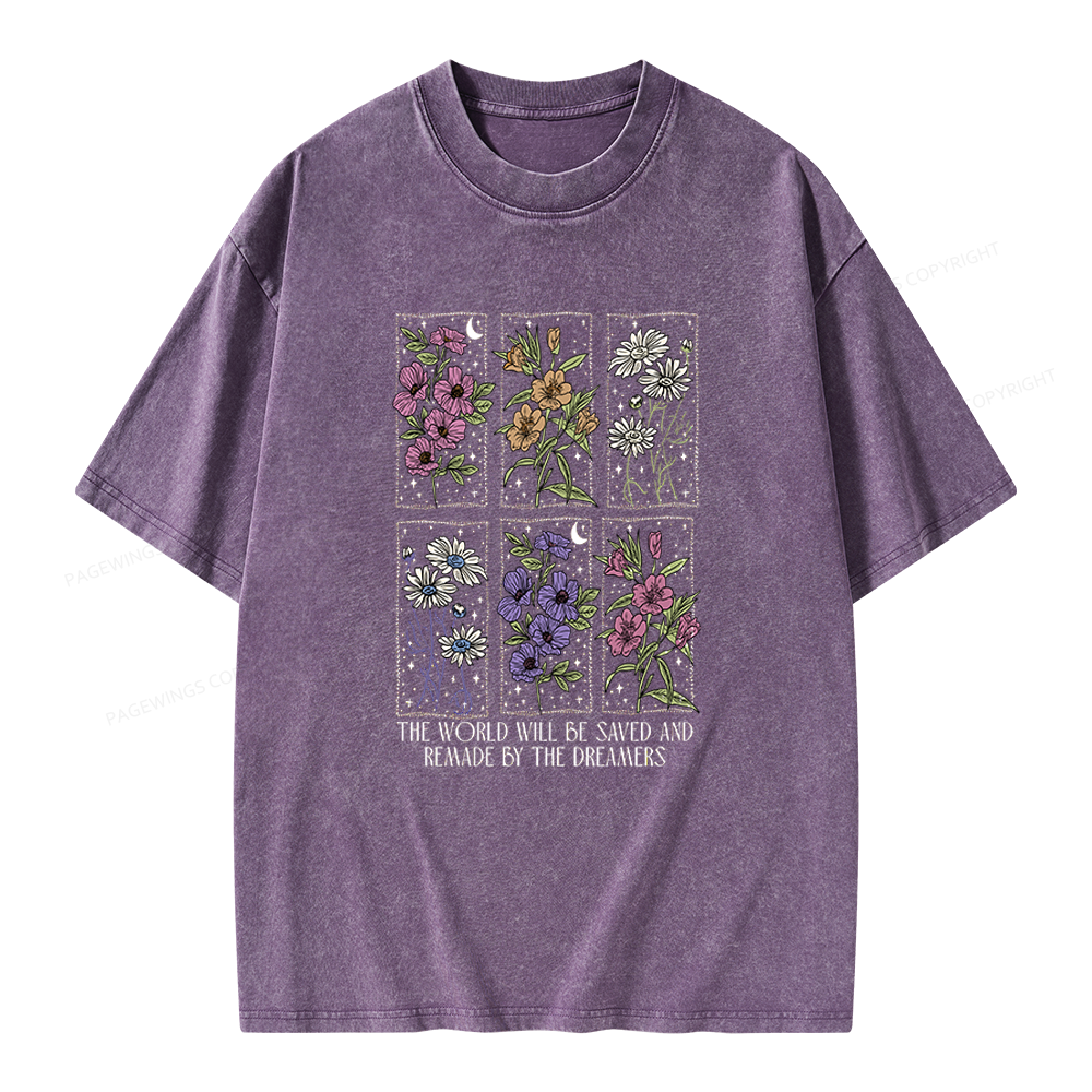 Pagewings Vintage Book Flowers Unisex Washed T-shirt