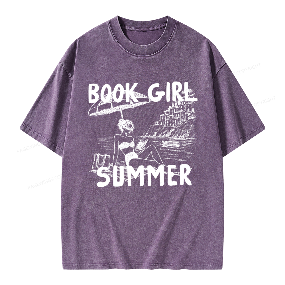 Pagewings Book Girl Summer Unisex Washed T-shirt