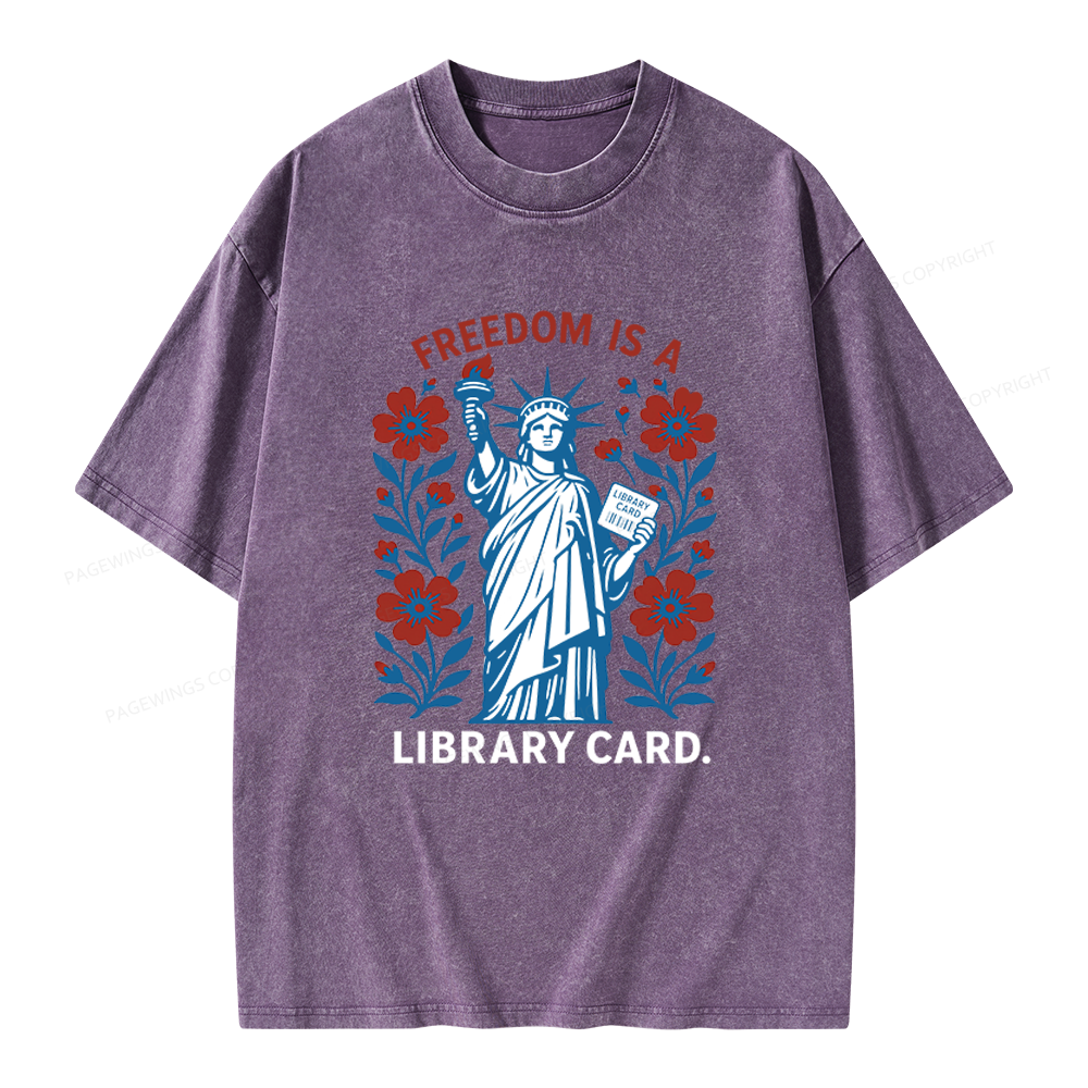 Pagewings Liberty is a Library Card Unisex Washed T-shirt