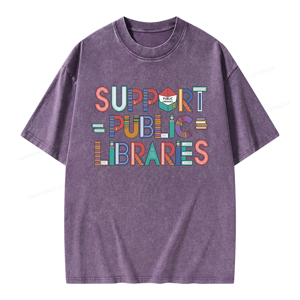 Pagewings Support Public Libraries Unisex Washed T-shirt