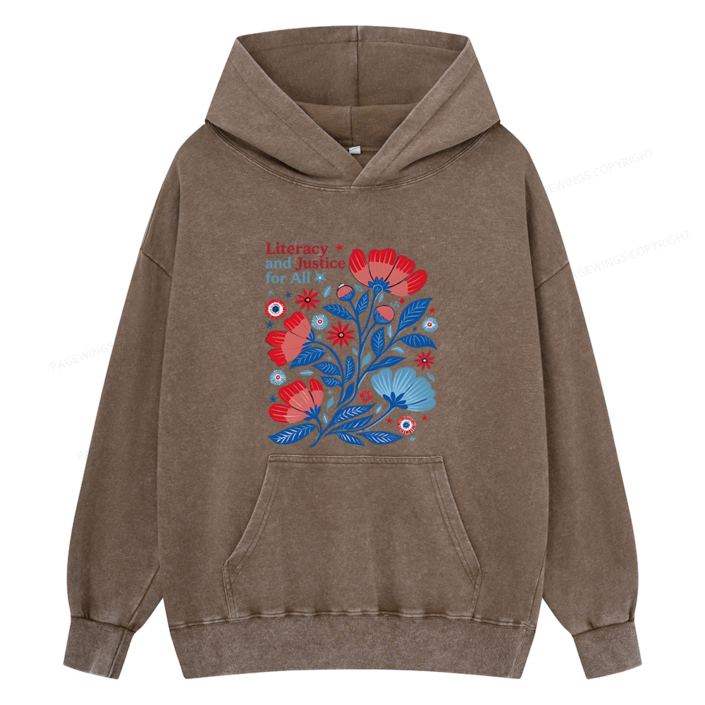 Pagewings Literacy and Justice for All Unisex Washed Hoodie