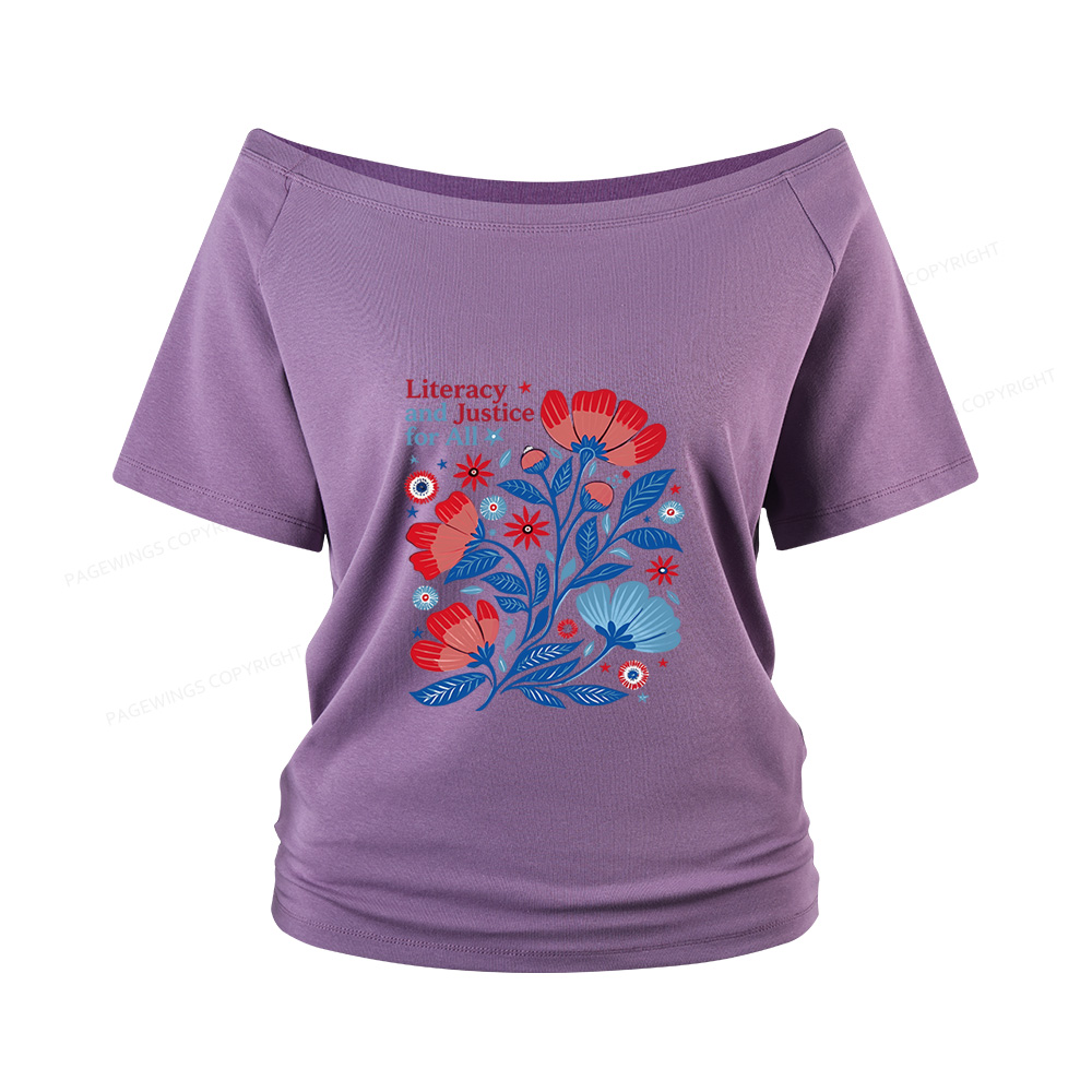 Pagewings Literacy and Justice for All Women Off Shoulder T-shirts