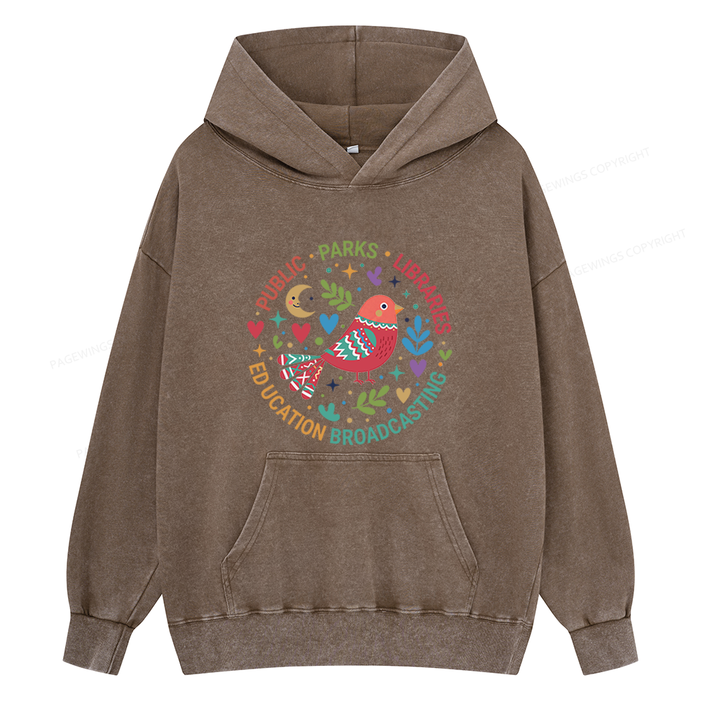 Pagewings Public Parks Libraries Education Broadcasting Unisex Washed Hoodie