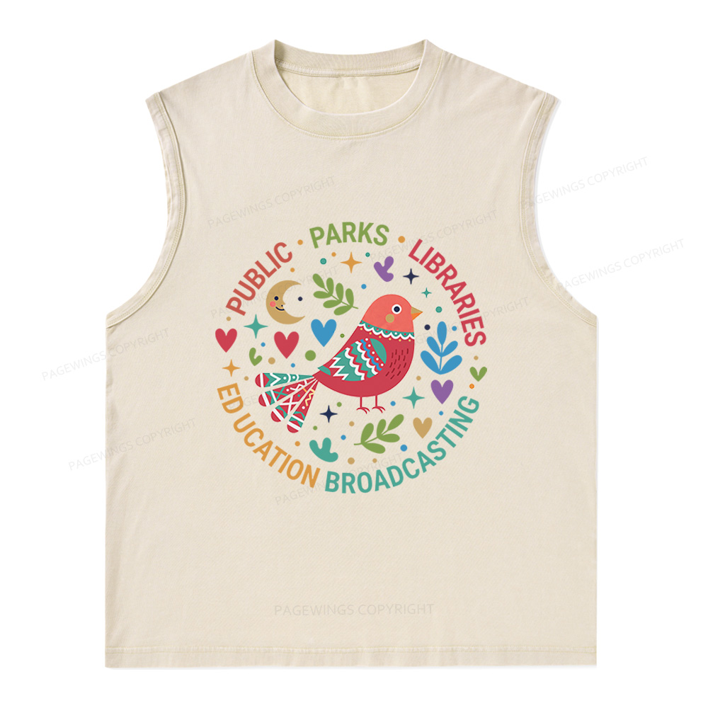 Pagewings Public Parks Libraries Education Broadcasting Unisex Washed Tank Top