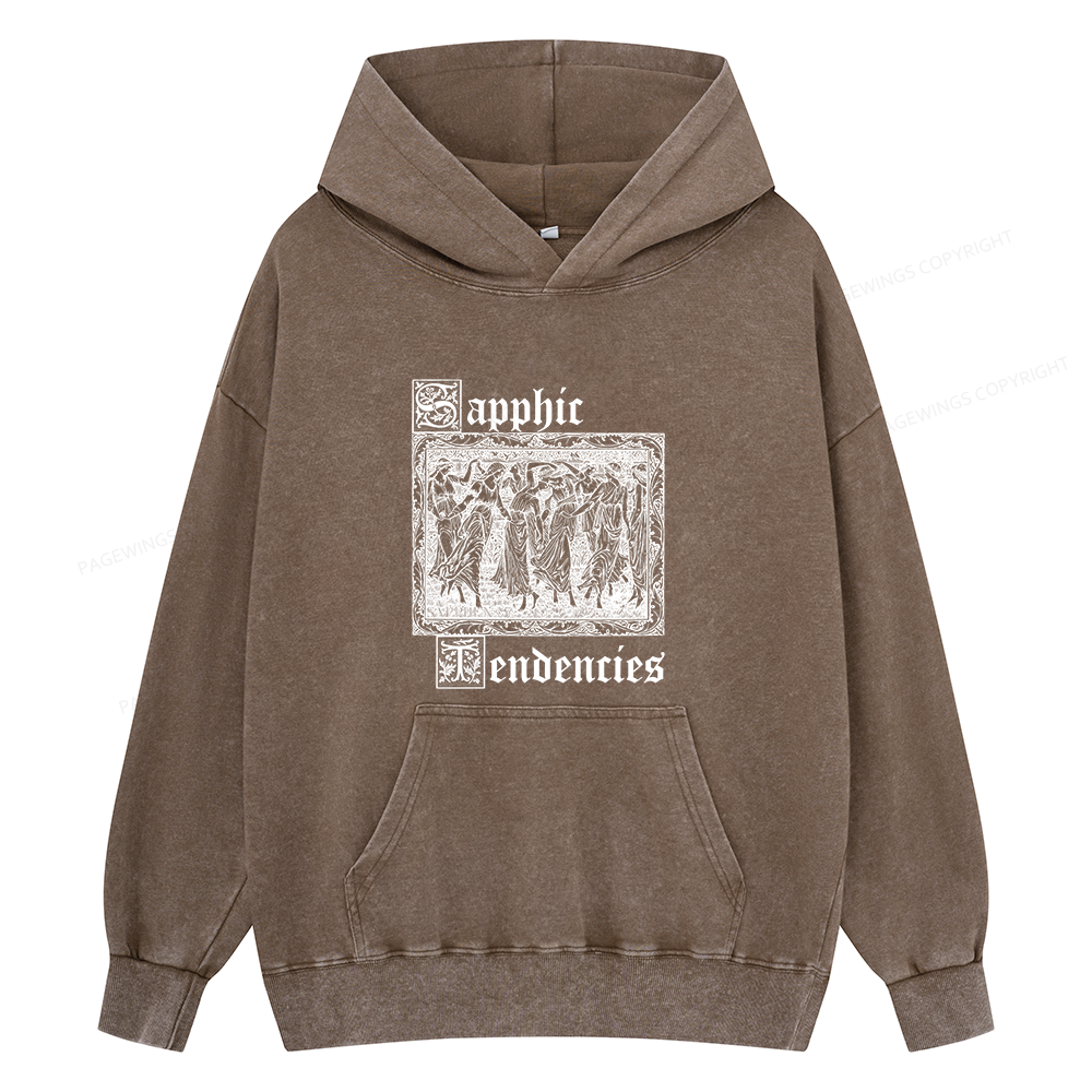 Pagewings Sapphic Tendencies Unisex Washed Hoodie