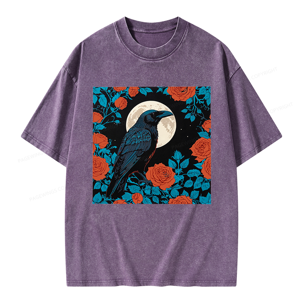 Pagewings Raven and the Moon Unisex Washed T-shirt