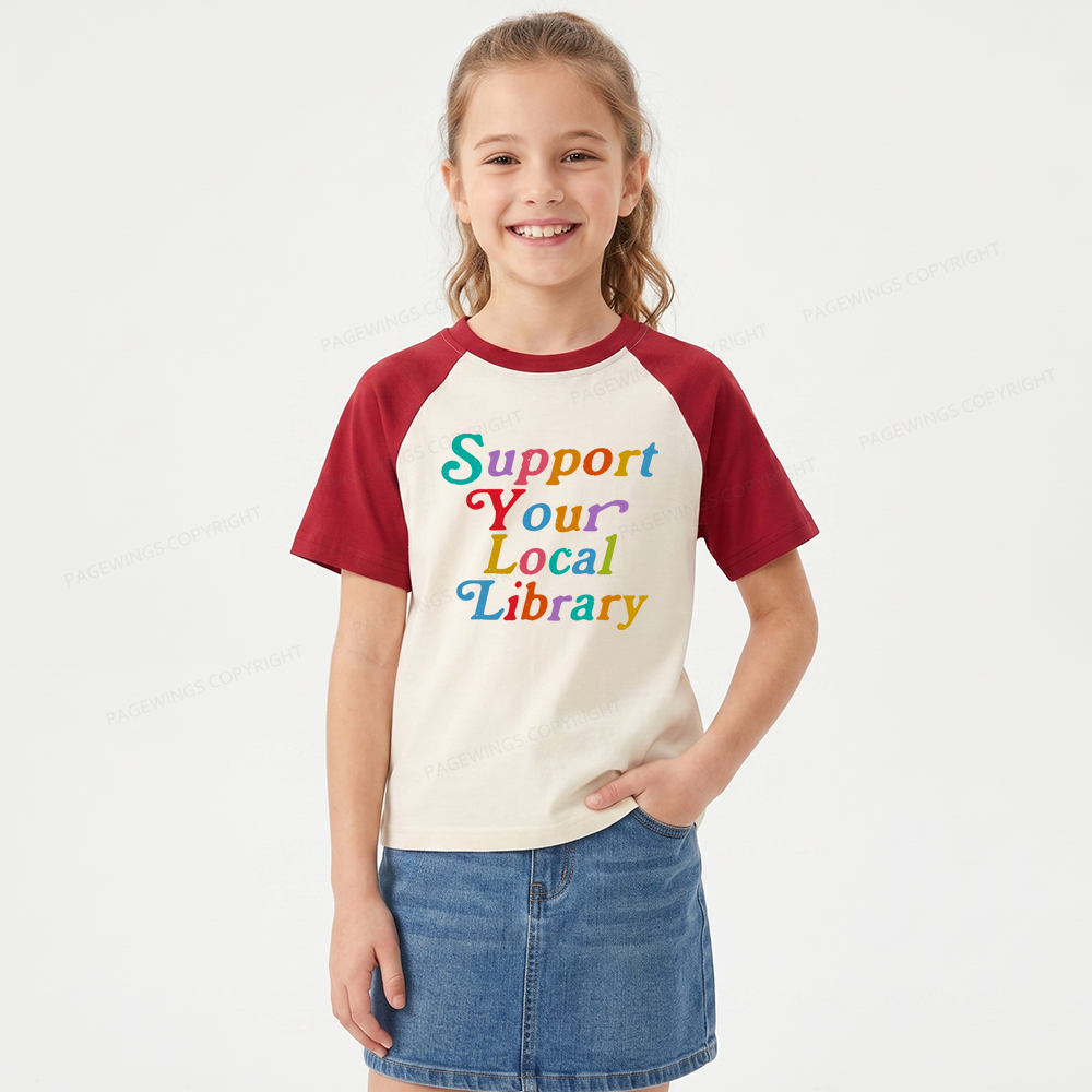 Pagewings Support Your Local Library Kids Raglan T-shirt 
