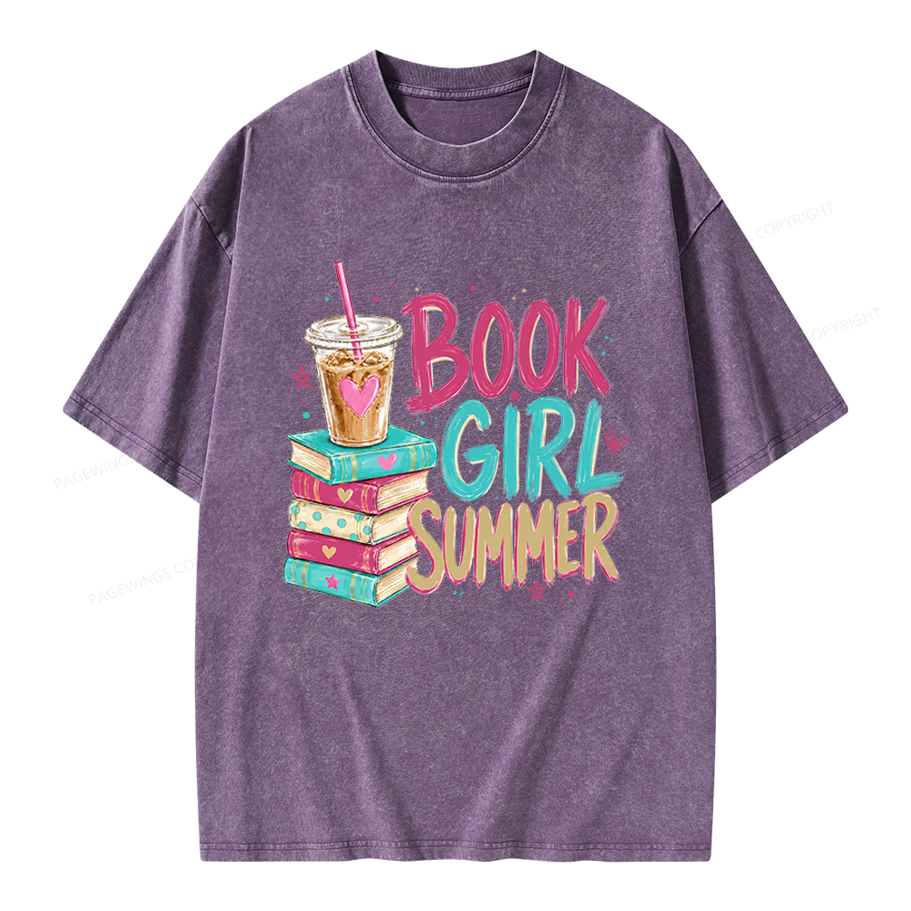 Pagewings Book Girl Summer Unisex Washed T-shirt