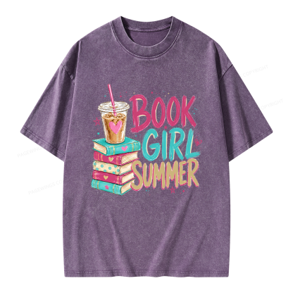 Pagewings Book Girl Summer Unisex Washed T-shirt