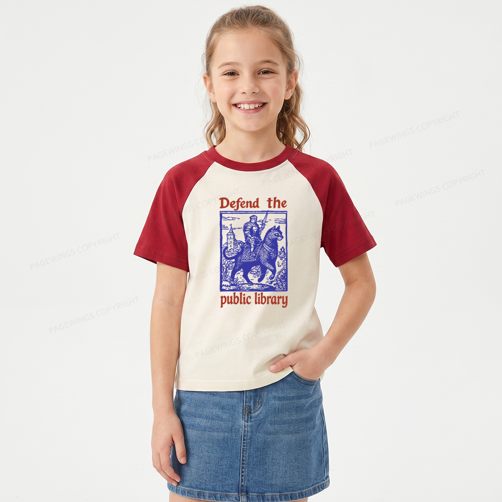 Pagewings Defend the Public Library Kids Raglan T-shirt 
