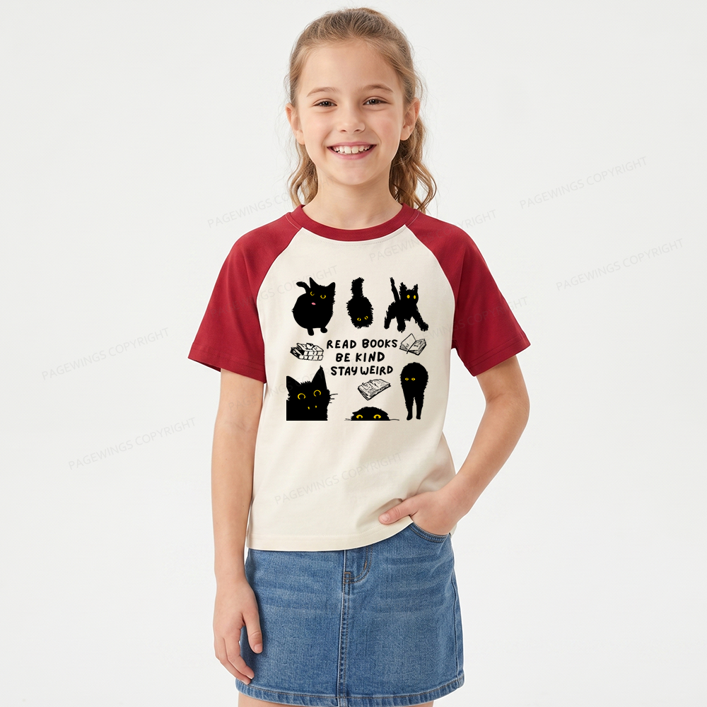 Pagewings Read Books Be Kind Stay Weird Kids Raglan T-shirt 