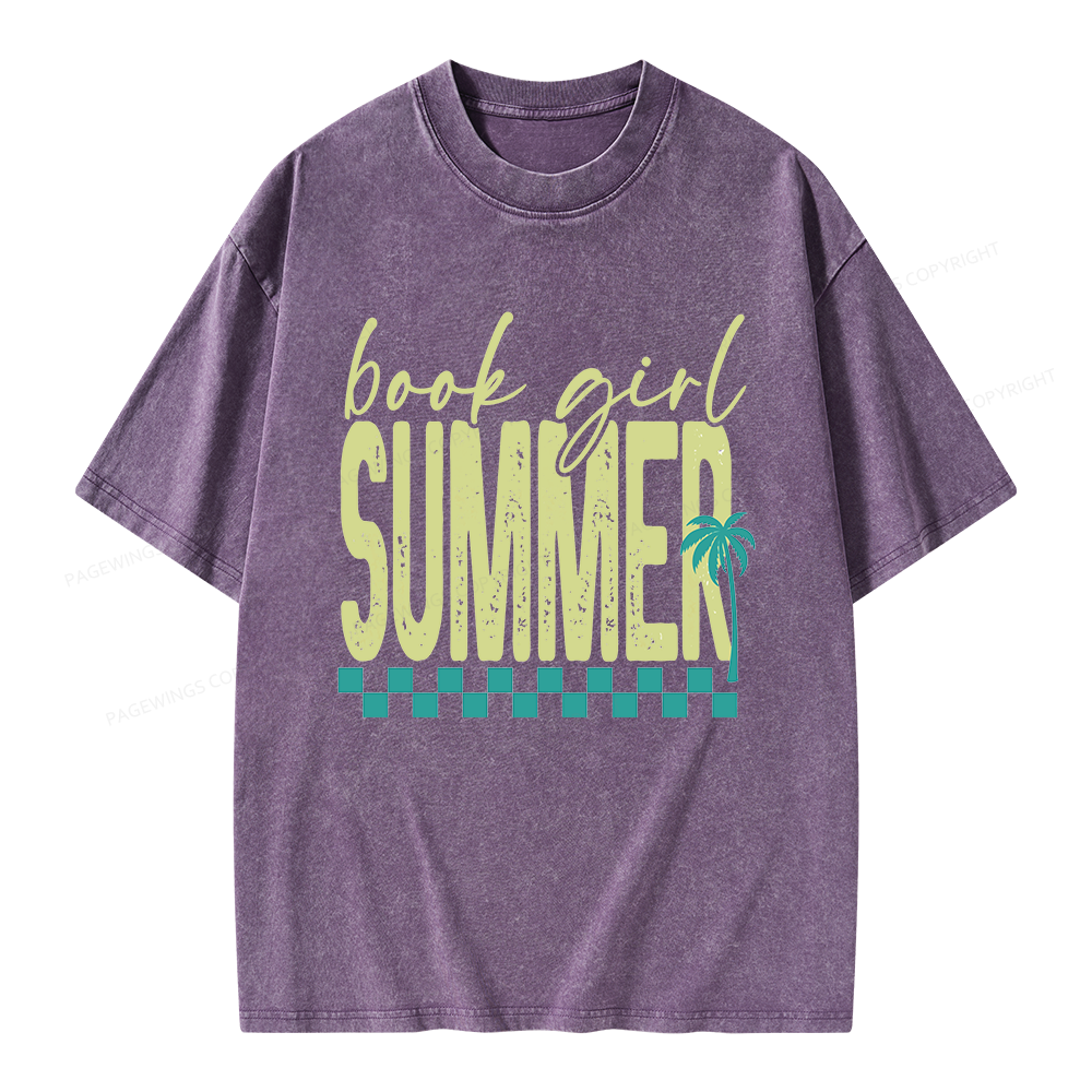 Pagewings Book Girl Summer Unisex Washed T-shirt