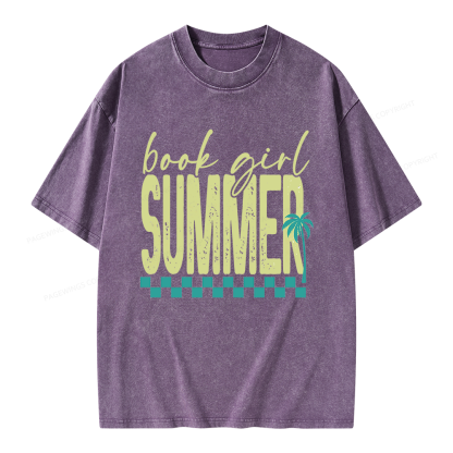 Pagewings Book Girl Summer Unisex Washed T-shirt