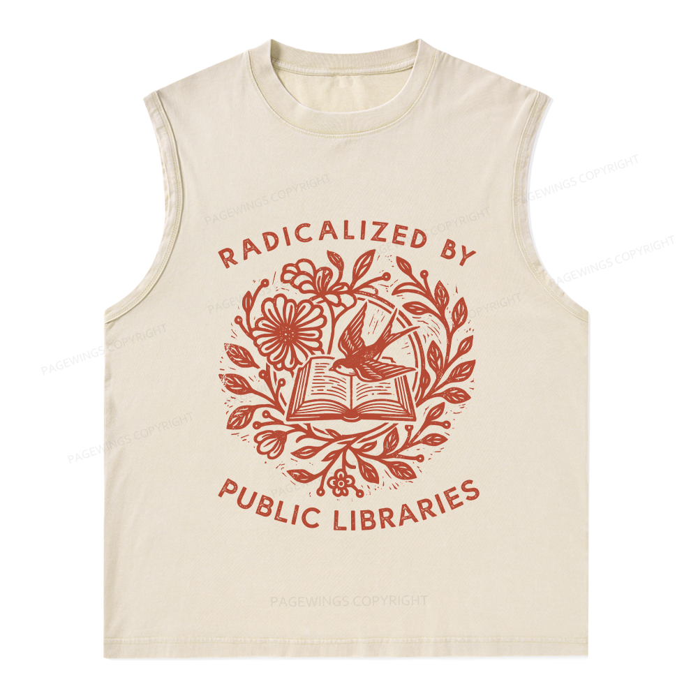 Pagewings Radicalized By Public Libraries Unisex Washed Tank Top