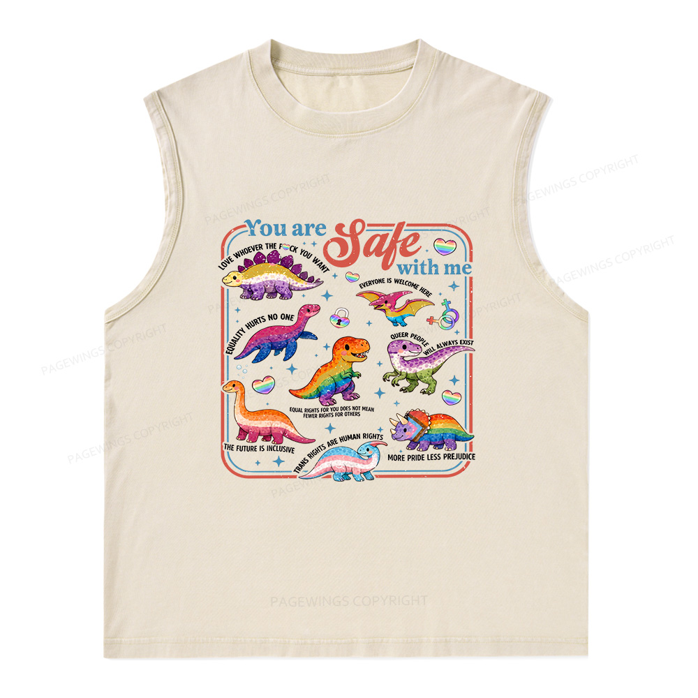 Pagewings Dinosaur Rainbow Unisex Washed Tank Top