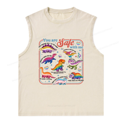 Pagewings Dinosaur Rainbow Unisex Washed Tank Top