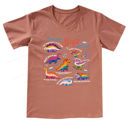 Pagewings Dinosaur Rainbow V-neck T-shirt