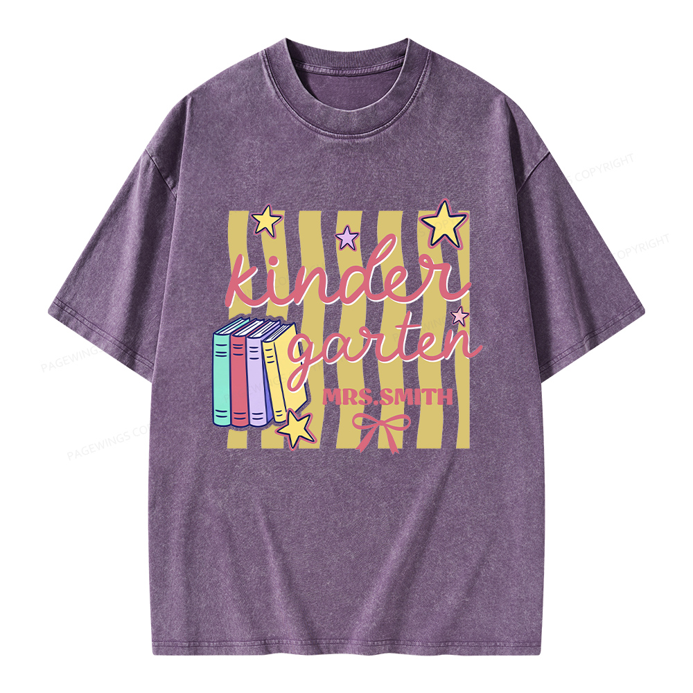 Pagewings Personalized Kindergarten Teacher Unisex Washed T-shirt