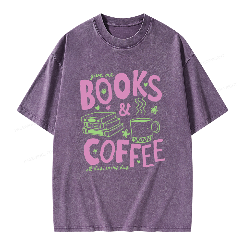 Pagewings Books and Coffee Unisex Washed T-shirt
