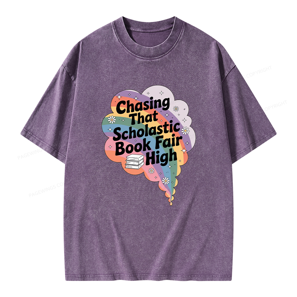 Pagewings Chasing That Scholastic Book Fair High Unisex Washed T-shirt