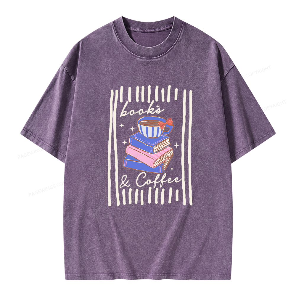 Pagewings Books and Coffee Unisex Washed T-shirt