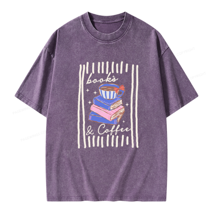 Pagewings Books and Coffee Unisex Washed T-shirt