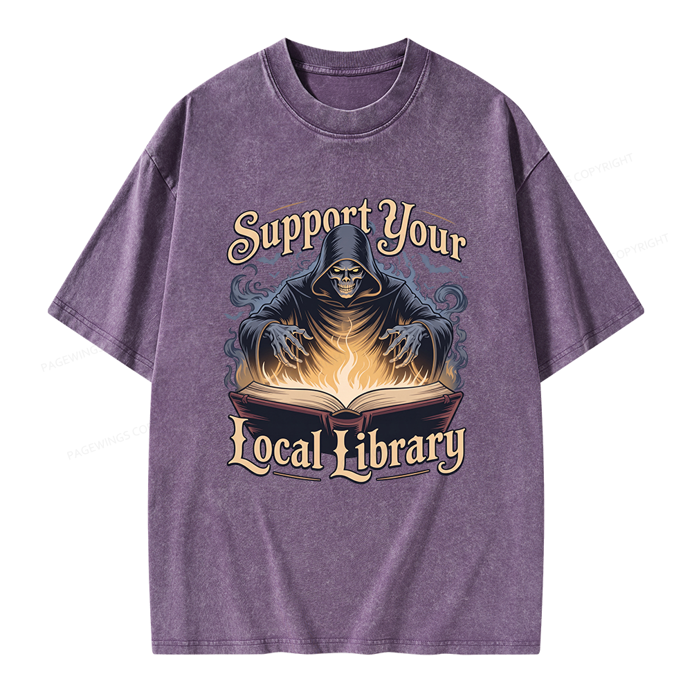 Pagewing Support Your Local Library Unisex Washed T-shirt