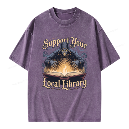 Pagewing Support Your Local Library Unisex Washed T-shirt