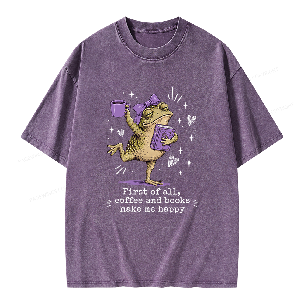 Pagewing Coffee and Books Make Me Happy Unisex Washed T-shirt