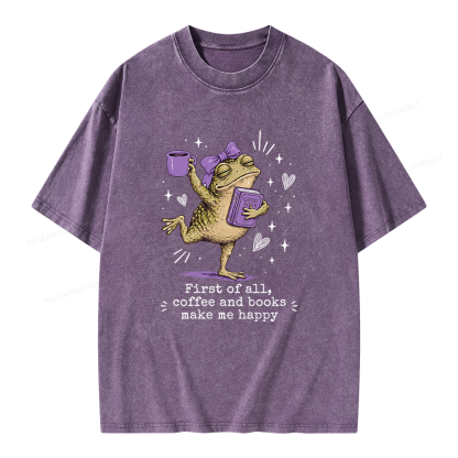 Pagewing Coffee and Books Make Me Happy Unisex Washed T-shirt