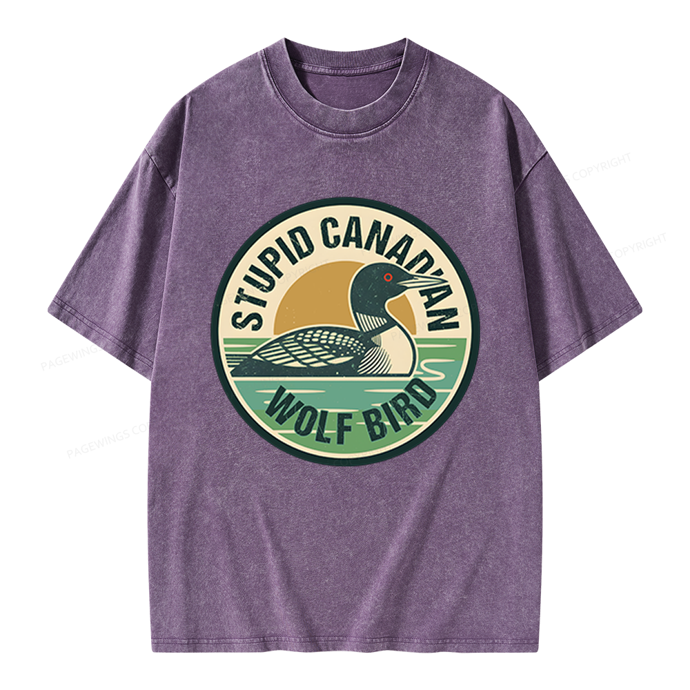 Pagewings Stupid Canadian Wolf Bird Unisex Washed T-shirt