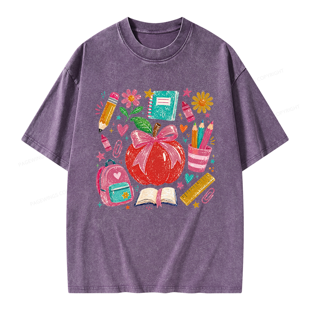 Pagewing Trendy Back to School Unisex Washed T-shirt