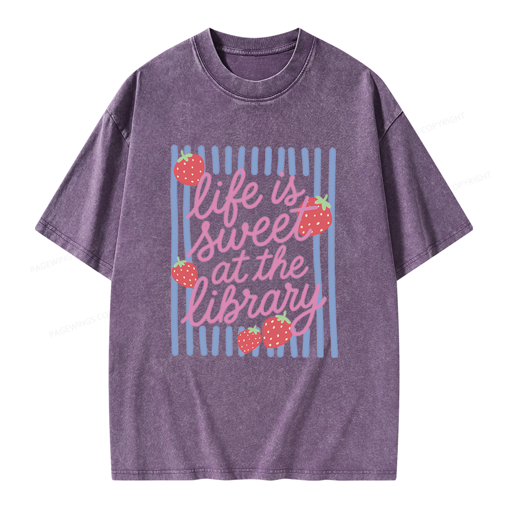 Pagewing Librarian Strawberries Unisex Washed T-shirt
