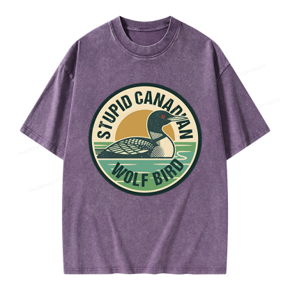 Pagewings Stupid Canadian Wolf Bird Unisex Washed T-shirt