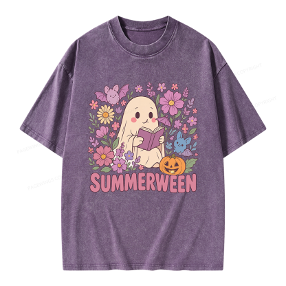 Pagewing Ghost Summerween Unisex Washed T-shirt