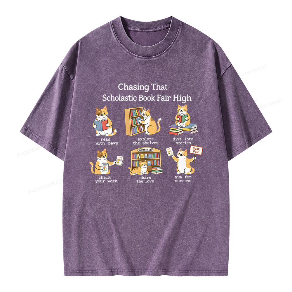Pagewing Chasing That Scholastic Book Fair High Unisex Washed T-shirt
