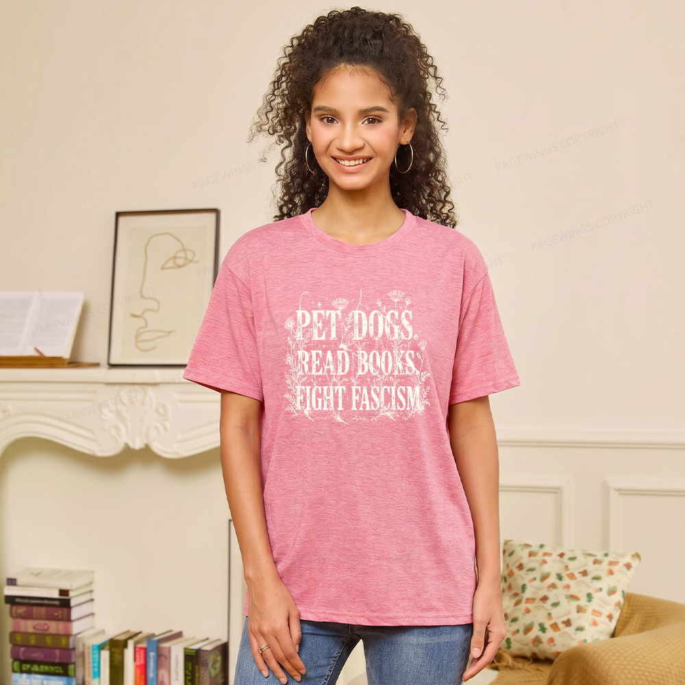 Pagewings Soft Anti Fascism Book Lover Unisex Heather T-Shirt
