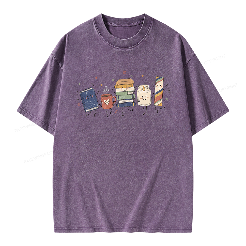 Pagewing Reading Doodle Unisex Washed T-shirt