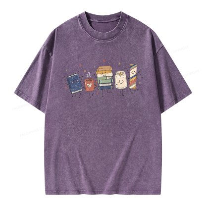 Pagewing Reading Doodle Unisex Washed T-shirt