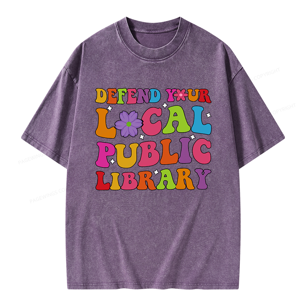 Pagewing Defend Your Local Public Library Unisex Washed T-shirt