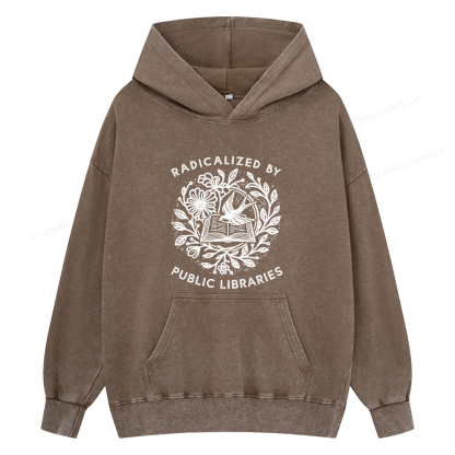 Pagewings Radicalized By Public Libraries Unisex Washed Hoodie