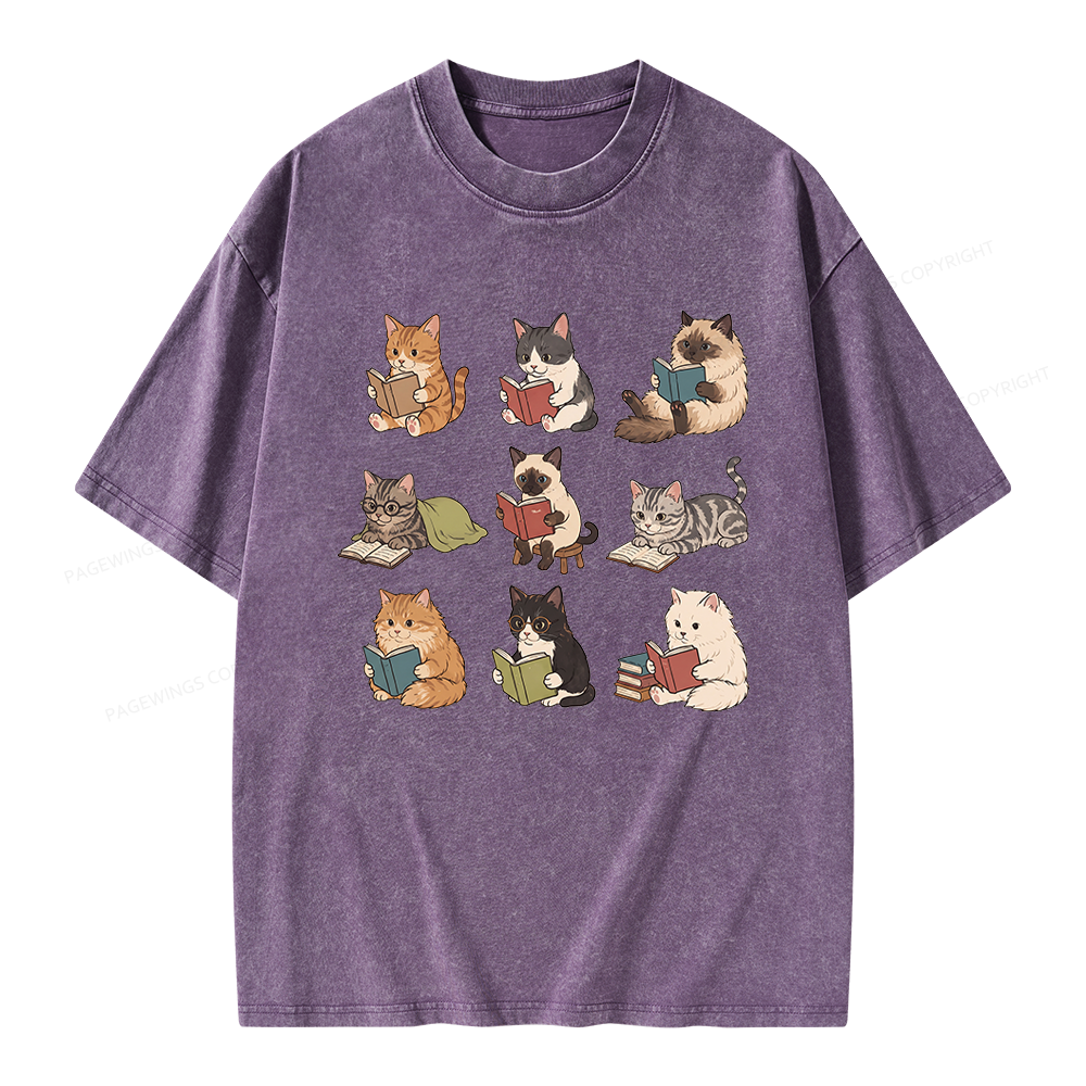 Pagewing Bookish Cat Unisex Washed T-shirt
