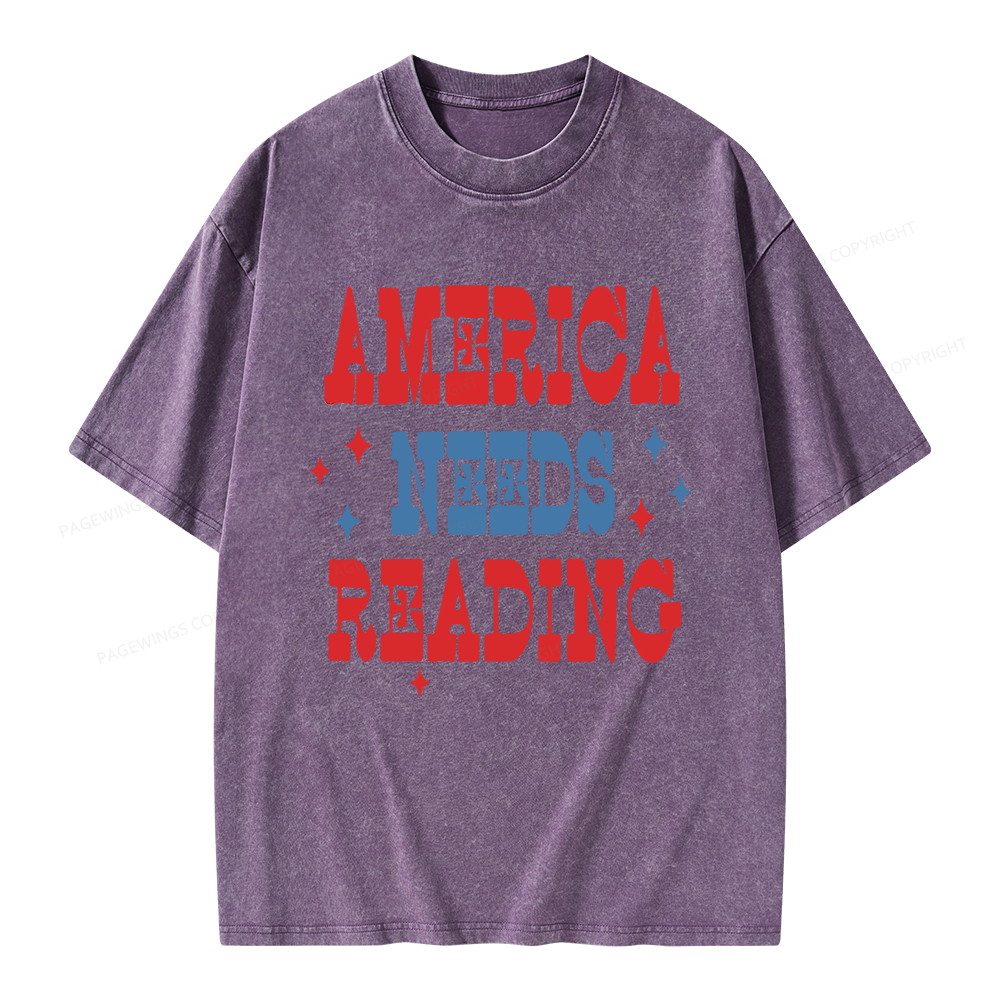 Pagewings America Needs Reading Unisex Washed T-shirt